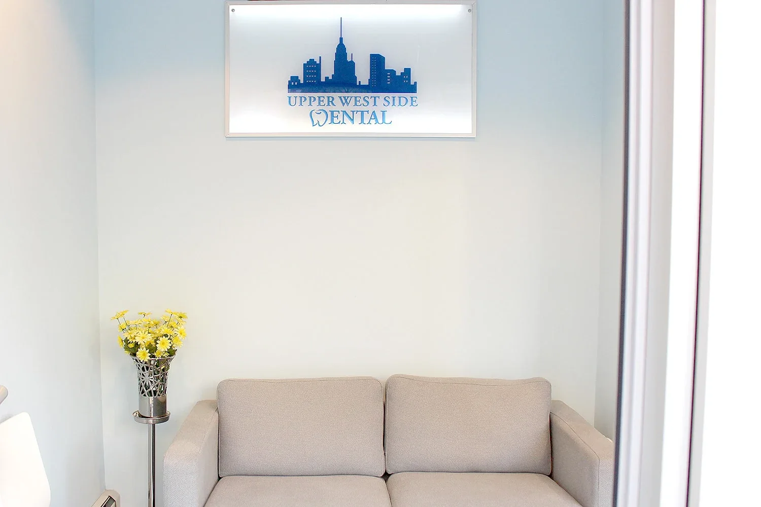 Waiting room couch for families
