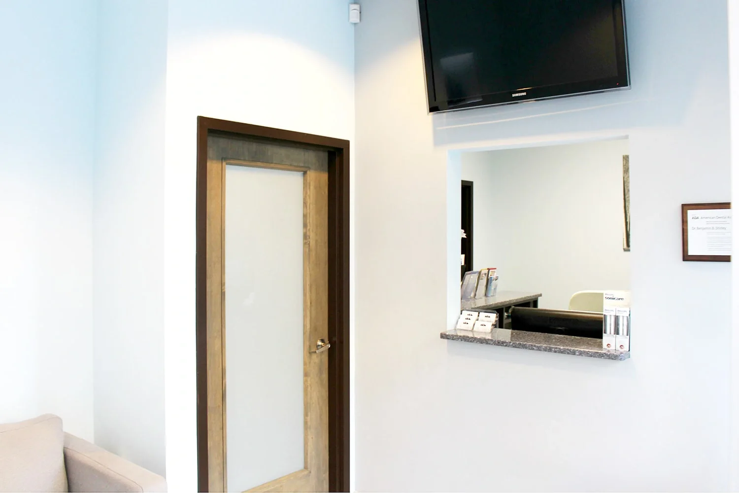 Comfortable waiting room with natural light